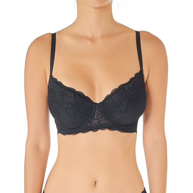 Printed Microfibre Front-Closure Plunge Bra with Lace Back - Déesse  Collection