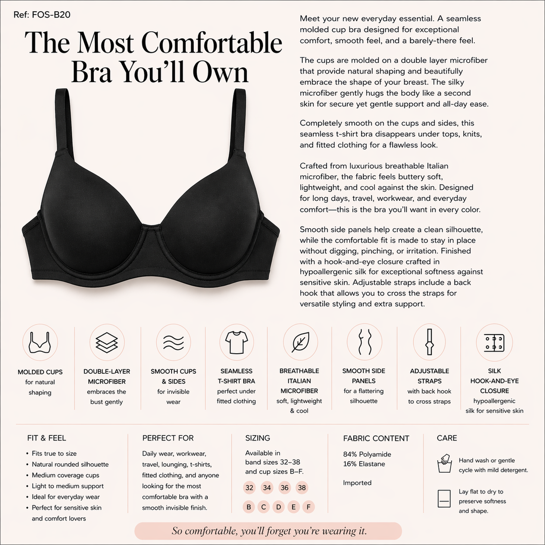 ☁️ Lightweight Microfiber Comfort Bra - Black