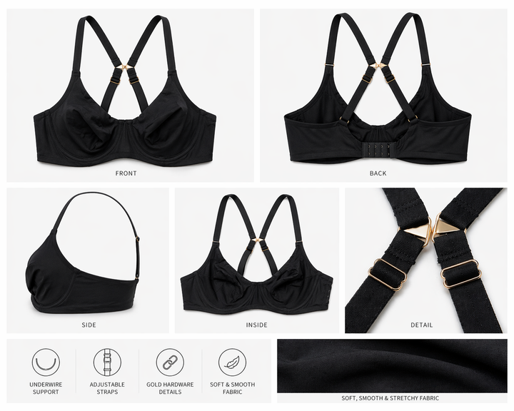☁️FOS-B20  Lightweight Microfiber Comfort Bra - Black