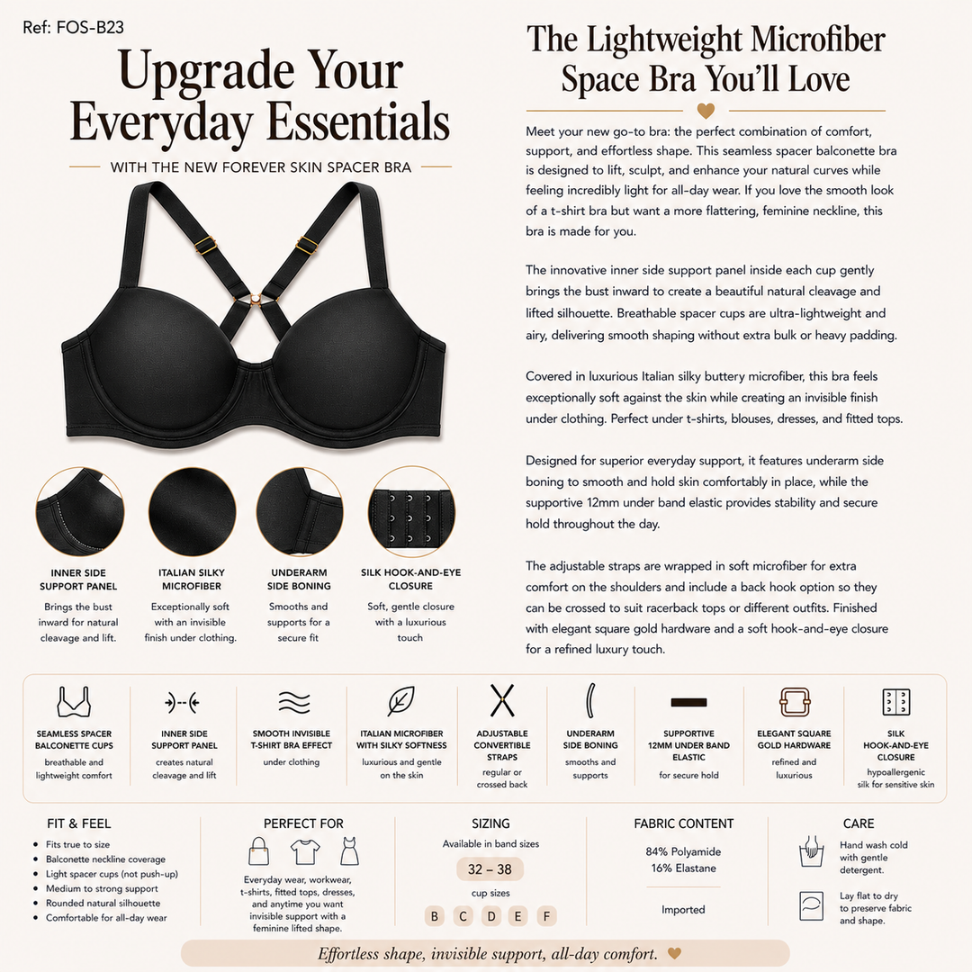 ☁️ Lightweight Microfiber Spacer Bra - Black