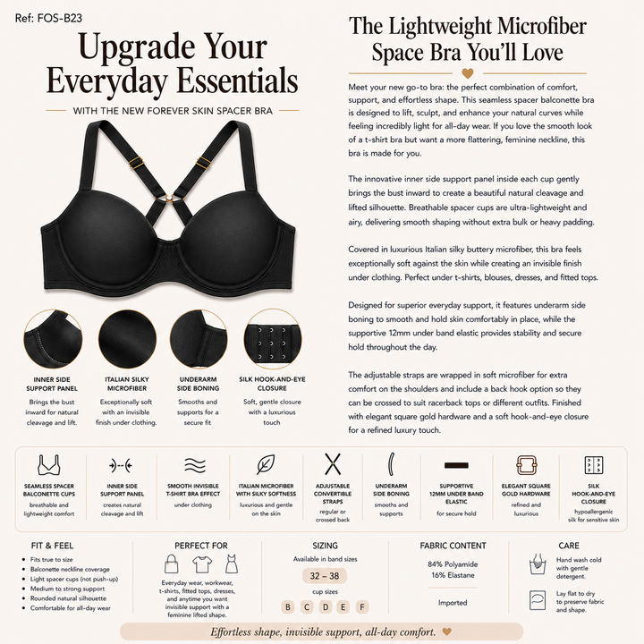 ☁️ Lightweight Microfiber Spacer Bra - Black