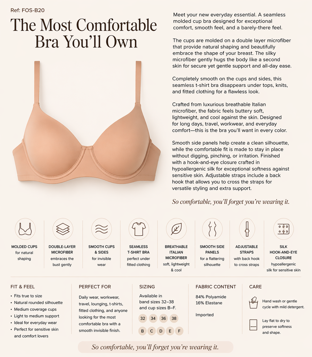 ☁️ Lightweight Microfiber Comfort Bra - Blush